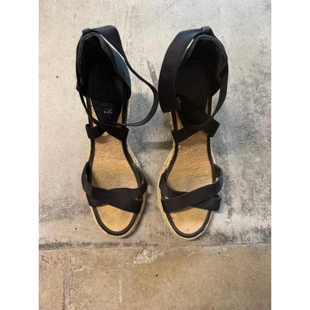 Lauren Ralph Lauren Iliana Black Elastic Espadrille Wedge Sandals Womens 8.5B